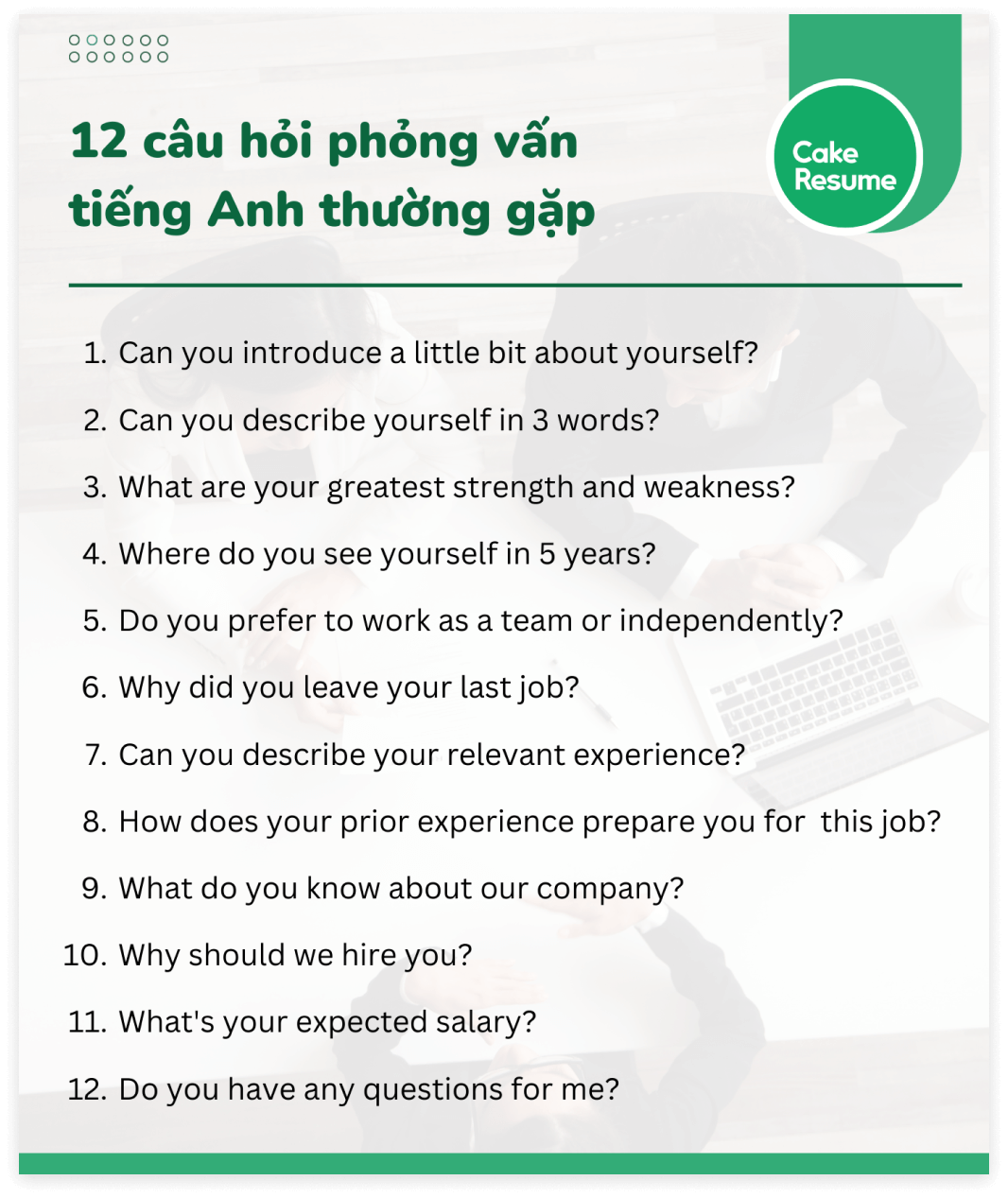 những câu hỏi thường gặp khi phỏng vấn tiếng anh | vượt qua vòng phỏng vấn dễ dàng