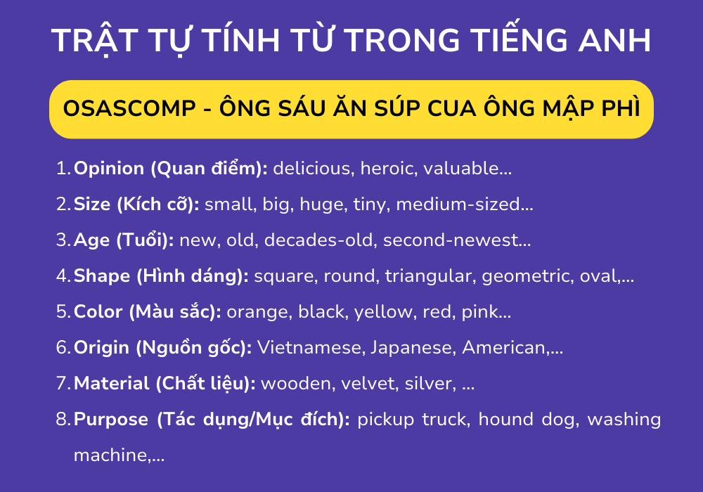 Quy tắc sắp xếp vị trí tính từ trong tiếng Anh: Đơn giản hóa ngữ pháp